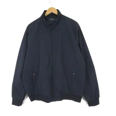 ポロ ラルフローレン POLO RALPH LAUREN ジャケット ブルゾン ナイロン 中綿 ポニー ロゴ 刺繍 裏ブラックウォッチ チェック柄 ジップアップ L 紺 ネイビー 国内正規品 美品