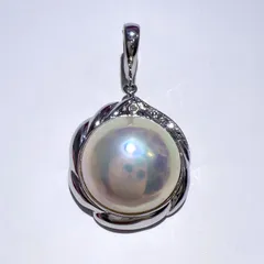 K14WG 天然 マベパール ダイヤ ネックレス ペンダントトップ 14.7mm 5.6g レディース ジュエリー アクセサリー美品 aua42301r60304