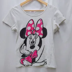 Disney ディズニー ミニー Tシャツ サイズL 白 綿100% ビッグプリント かわいい 古着