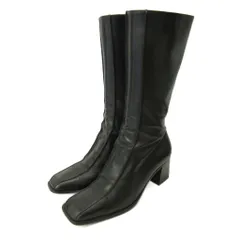 グッチ GUCCI サイドジップ ロングブーツ ヒール スクエアトゥ レザー 38 25.0cm 茶 ブラウン 0107