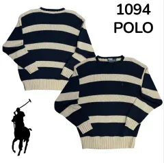 90s ポロ ラルフローレン ボーダー柄 ストライプ オーバーサイズ ニット スウェットシャツ L