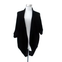 インディヴィ INDIVI ニットカーディガン 前開き ミドル丈 七分袖 ドルマンスリーブ 38 M 黒 ブラック /HO35