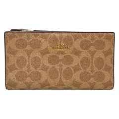 COACH(コーチ) 長財布 スリム ジップ ウォレット・シグネチャー キャンバス CW661 ベージュ×ダークブラウン