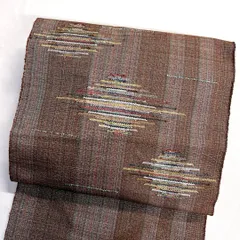 名古屋帯　単衣　縦縞　抽象模様　ブラウンカラー　金糸　着物　104tz