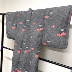 小紋　洗える着物　鹿の子　亀甲模様　エンボス加工　モノトーン　着物　103tz