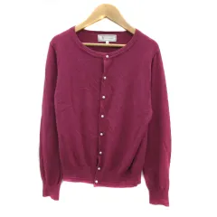 ロペピクニック ROPE Picnic ニットカーディガン ミドル丈 ラウンドネック 無地 フェイクパール 38 M 紫 パープル /YS6