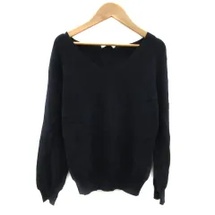 ナチュラルビューティーベーシック NATURAL BEAUTY BASIC ニット カットソー 長袖 Vネック 無地 S 紺 ネイビー /YS2