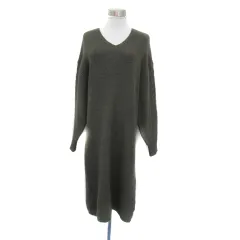 ロッソ ROSSO アーバンリサーチ ニットワンピース ミモレ丈 長袖 Vネック 無地 38 M カーキ /YS21