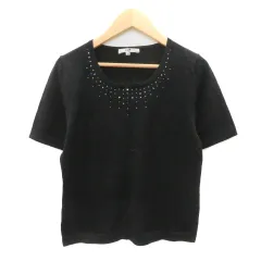 23区 オンワード樫山 ニット カットソー 半袖 ラインストーン 38 M 黒 ブラック /YK40