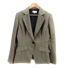 ソブレ SOBRE テーラードジャケット シングル ミドル丈 総裏地 チェック柄 9AR M 黒 ブラック ゴールド色 /HO11