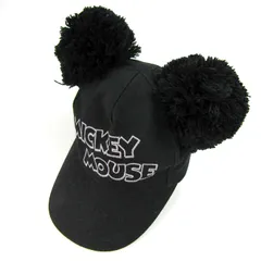 東京ディズニーリゾート ファンキャップ ミッキーマウス ポンポン 帽子 ブランド レディース 58cmサイズ ブラック Disney 【中古】