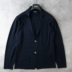 イタリア製 BEAMS F ビームス F ウール ニット ジャケット テーラード カーディガン メンズ 50 (XL) ネイビー エクストラファインメリノ