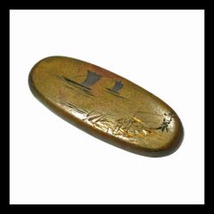 ☆水戸金工の傑作 素銅魚子地木瓜形雲龍図透鐔 無銘 鍔 高肉彫 毛彫