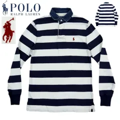 【B3672】【襟元デニム使用】POLO RALPH LAUREN ポロラルフローレン ポロシャツ ラガーシャツ ボーダー ポニー刺繍 サイズS/170