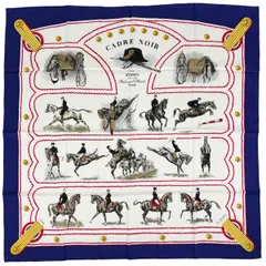 エルメス HERMES カレ 90 CADRE NOIR ソミュール騎兵学校 スカーフ シルク ネイビー マルチカラー レディース 【中古】