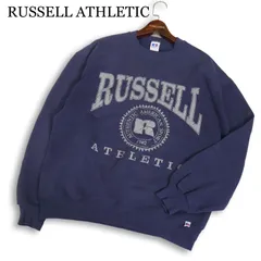 90s USA製★ RUSSELL ATHLETIC ラッセルアスレチック 秋冬 裏起毛★ 前V スウェット トレーナー Sz.L メンズ ネイビー