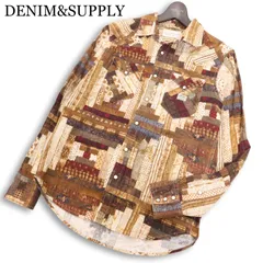 DENIM&SUPPLY ラルフローレン 秋冬 パッチワーク転写 総柄★ 長袖 ウエスタン ネル シャツ Sz.S　メンズ