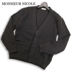希少! 初期★ MONSIEUR NICOLE ムッシュ ニコル 秋冬 ウール100%★ ケーブル ニット カーディガン Sz.F メンズ