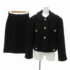 ユキトリイ YUKI TORII セットアップ ジャケット 金釦 スカート 総裏地 ツイード ウール 黒 ブラック 9 秋冬 /UO ■GY09