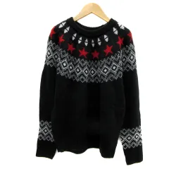 アズールバイマウジー AZUL by moussy ニット セーター 長袖 ラウンドネック 星柄 フェアアイル柄 M マルチカラー 黒 ブラック /YS28