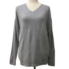 ネイビー NAVY セーター ニット プルオーバー Vネック 無地 長袖 M グレー