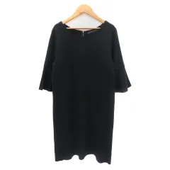 スピック&スパン Spick&Span ワンピース ミモレ丈 七分袖 ウール 紺 ネイビー /YK36