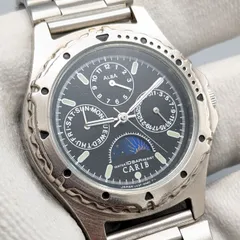 1992年 SEIKO セイコー ALBA アルバ CARIB サン ムーンフェイズ V33F-6B20 メンズ 腕時計 電池新品 ベルト洗浄 本体消毒済み