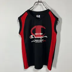 Champion チャンピオン ロゴ プリント 切替 ドライ ノースリーブ Tシャツ ブラック レッド 140