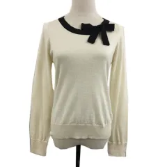 オフオン ofuon セーター ニット プルオーバー ラウンドネック 無地 長袖 40 ベージュ 黒 ブラック