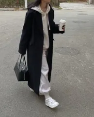 ロングコート シングル ネイビー