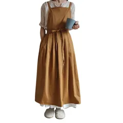 【数量限定】【大人気】おしゃれ 可愛い 北欧 レディース ドレスエプロン ロング マキシ丈 おしり隠れる エプロン ワンピース 大きめ 体型カバー カフェ 綿 KOOK] 撥水 無地 黒 シンプル [JUNA 保育士 美容師 サロン トリマー