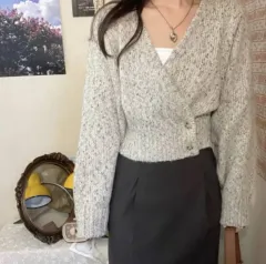 ぼかし クロップド ラブ ボレロ ニット カーディガン アイボリー 白