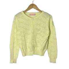 メゾピアノ mezzo piano 花ボタン リボン カーディガン 長袖 女の子 S 140 黄色 イエロー ■GY14 キッズ