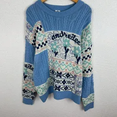Hook フック ニット セーター 総柄 ブルー メンズ 古着 レトロ アメカジ ストリート