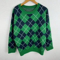 アーガイル ニット セーター 総柄 グリーン メンズ 古着 レトロ アメカジ