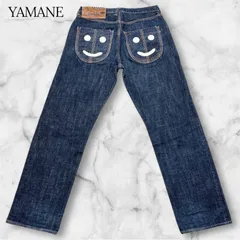 YAMANE ヤマネ デニムパンツ 32 赤耳 セルビッジ 香港モデル 革パッチ 濃紺 インディゴ スマイル ニコちゃん ロールアップ映え 日本ブランド メンズ ジーンズ 定番 人気 希少
