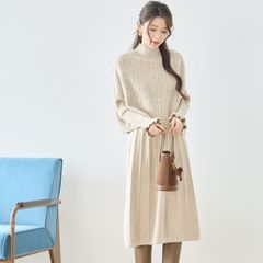 ★最終セール価格￥4,200★残り1点【TRUBE】パール付きショートベスト×リブワンピースのセットアップ ベージュ M〜L (N65-022A) レディース  ニット ワンピース パール 大人可愛い きれいめ 秋 春 20代 30代 40代 50代 60代