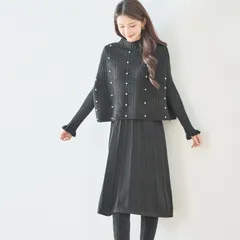 ★最終セール価格￥4,200★残り1点【TRUBE】パール付きショートベスト×リブワンピースのセットアップ ブラック M〜L (N65-022A) レディース  ワンピース パール 大人可愛い きれいめ 秋 冬 春 20代 30代 40代 50代 60代