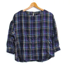 インディヴィ ブラウス シャツ トップス チェック柄 プルオーバー 日本製 レディース 38サイズ ネイビー INDIVI 【中古】