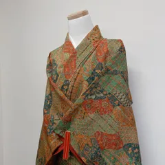 小紋　唐花模様　唐草模様　小花　幾何学模様　ベージュ　着物　081t