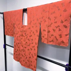 道行コート　膨れ織り　リーフ模様　鹿の子　市松　着物　094tz