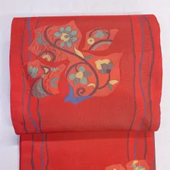 袋帯　正絹　彌禅　よろけ縞　花模様　鳥　抽象模様　着物　052t