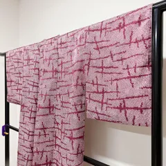 小紋　鹿の子模様　花模様地紋　ワインレッド　着物　123t