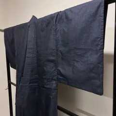 メンズ着物　紬　アンサンブル　亀甲模様　ネイビー　着物　051t