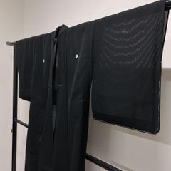 夏用 絽 洗える着物 五つ紋 五三桐紋 黒地 身丈161 裄65 着物 63tz