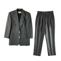 ビブロス BYBLOS セットアップ ジャケット パンツ スーツ 柄模様 ウール 肩パッド イタリア製 ダークグレー系 40サイズ 979548