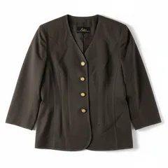 レリアン leilian ジャケット ノーカラー ゴールドボタン ステッチデザイン ブラウン 11サイズ 985723