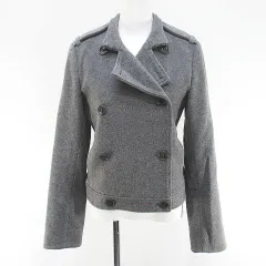 セオリー Theory ピーコート ダブルブレスト コート ショート丈 カシミヤ混 2 灰系 グレー 日本製 ポケット 毛 ウール アンゴラ 裏地 無地