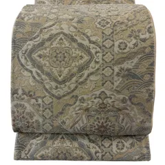 【美品】 袋帯 秀品 華文 向かい鳥 金糸 クリーム 六通 正絹 【中古】