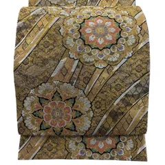 【美品】 袋帯 秀品 瑞宝華文 夢花選 華文 幾何学 金糸 箔 金色 六通 正絹 【中古】